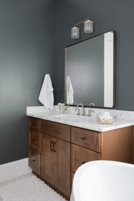 Modern bathroom sink area with minimalist decor in a custom home by Exodus Design Build in Atlanta